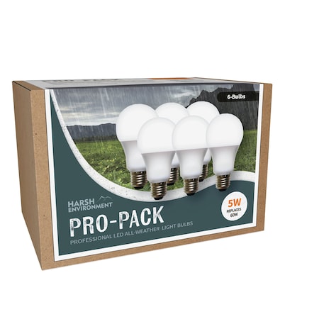 Miracle Led LED Harsh Environment Pro-Pack 5W Replaces 60W, Shatter Resistant All Weather Lightbulb, 6PK 801677